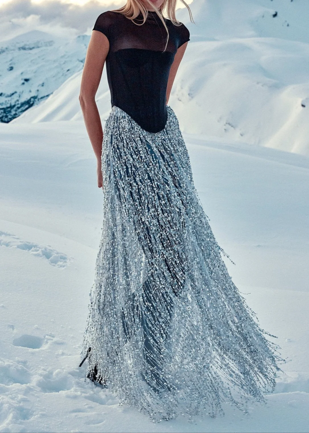 Black Tassel Sequin Maxi Skirt Set