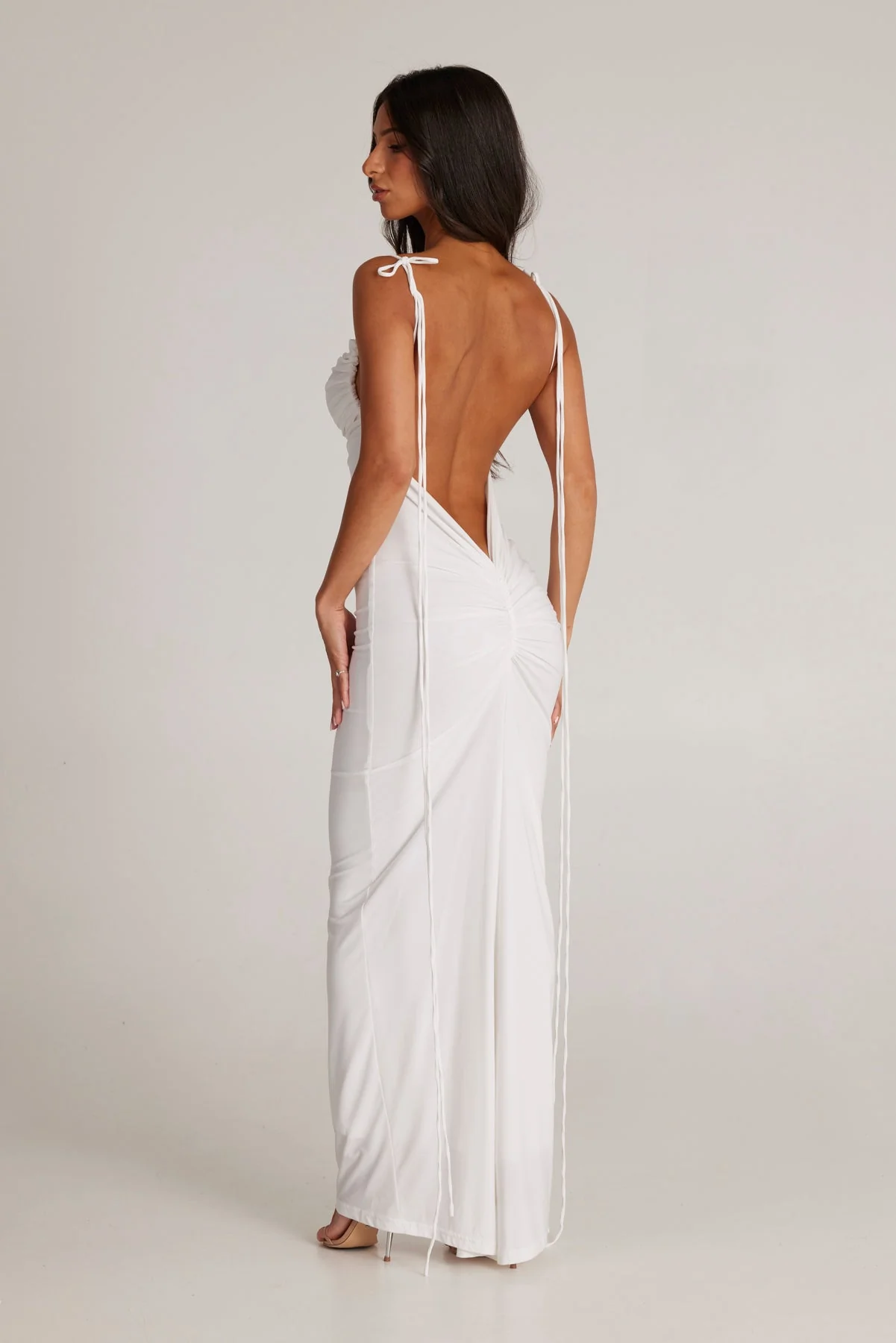 White Halter Maxi Dress with Backless Design