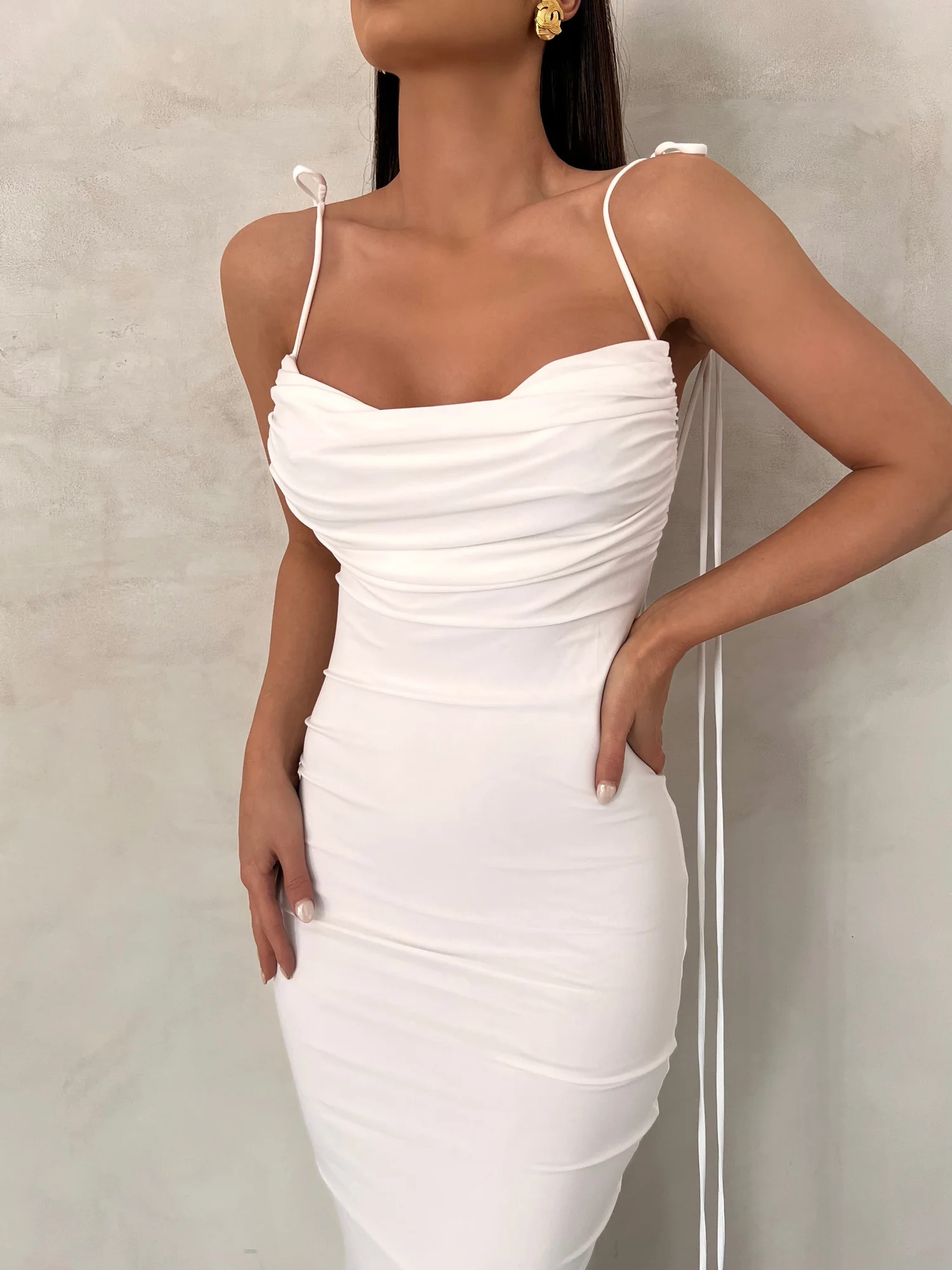 White Halter Maxi Dress with Backless Design