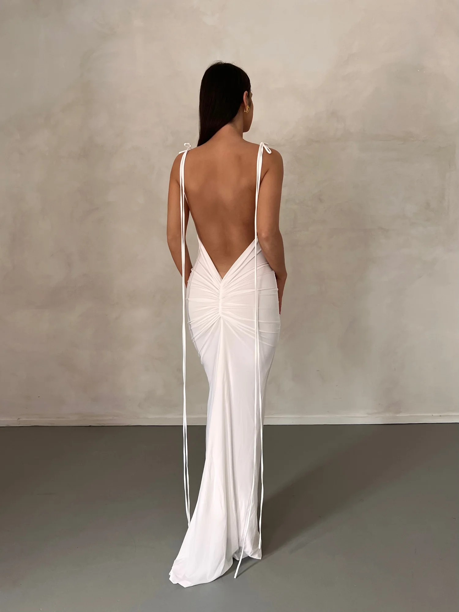 White Halter Maxi Dress with Backless Design