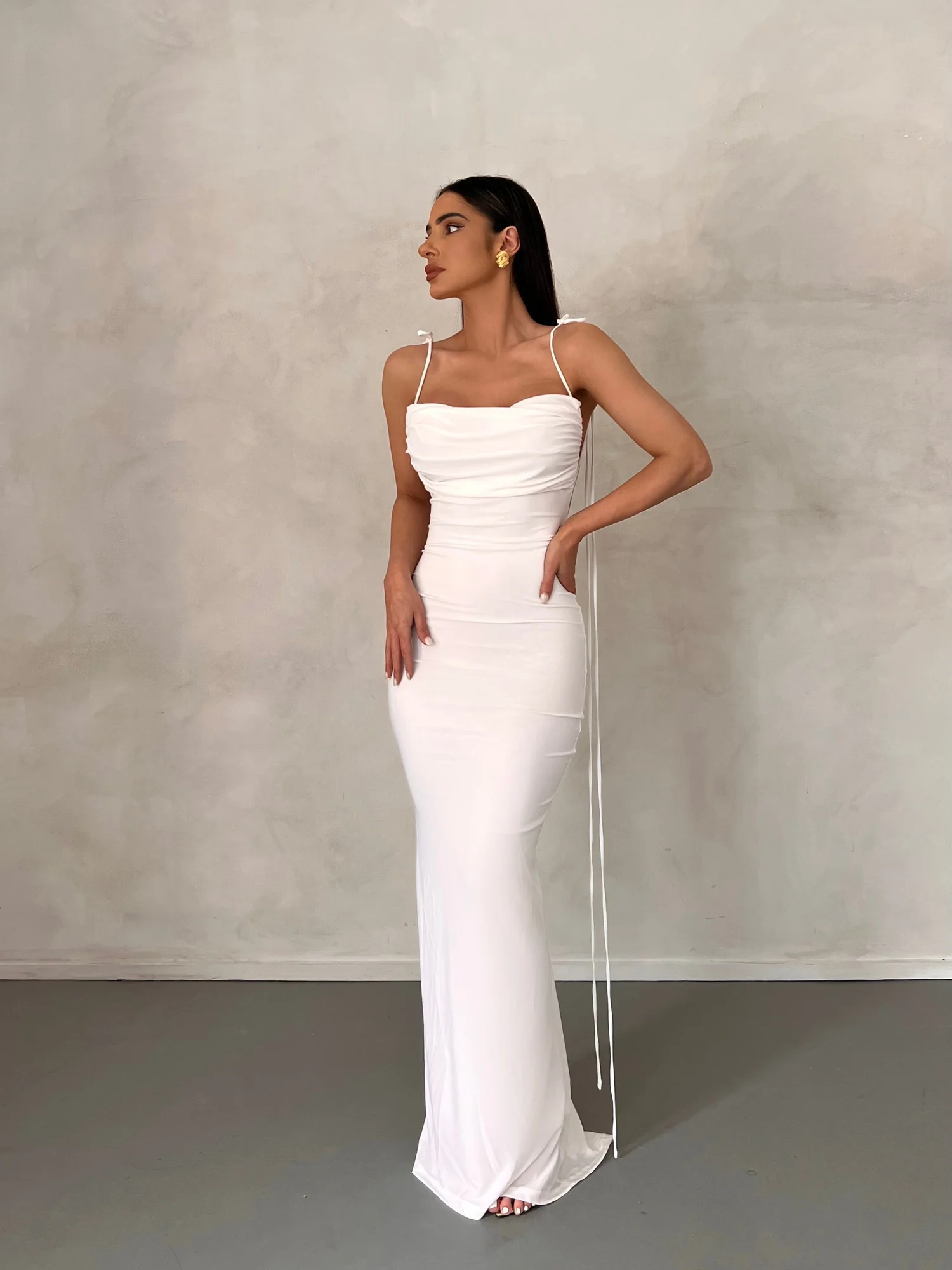 White Halter Maxi Dress with Backless Design