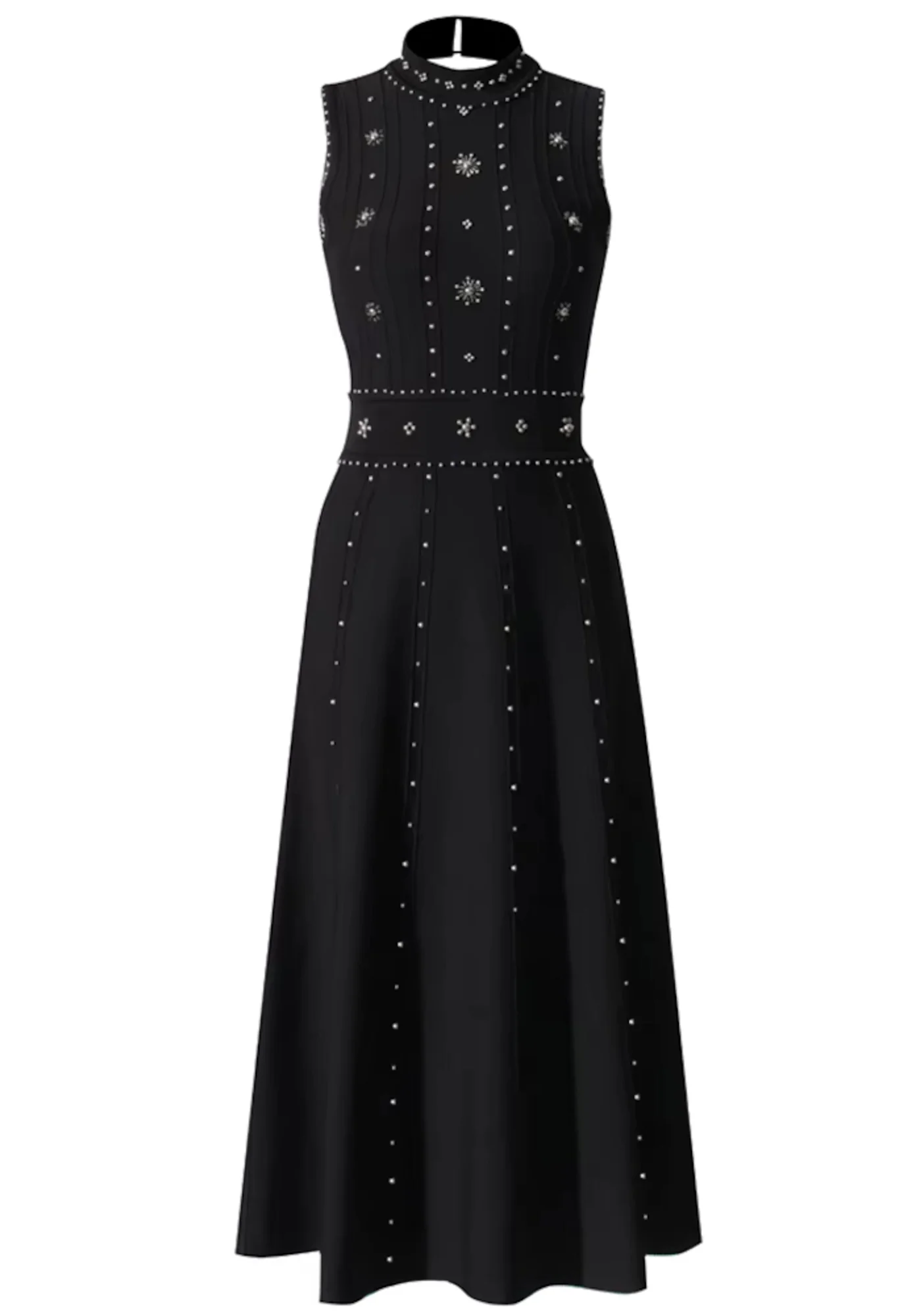 Black Studded A Line Midi Dress - Sleeveless Classic Style