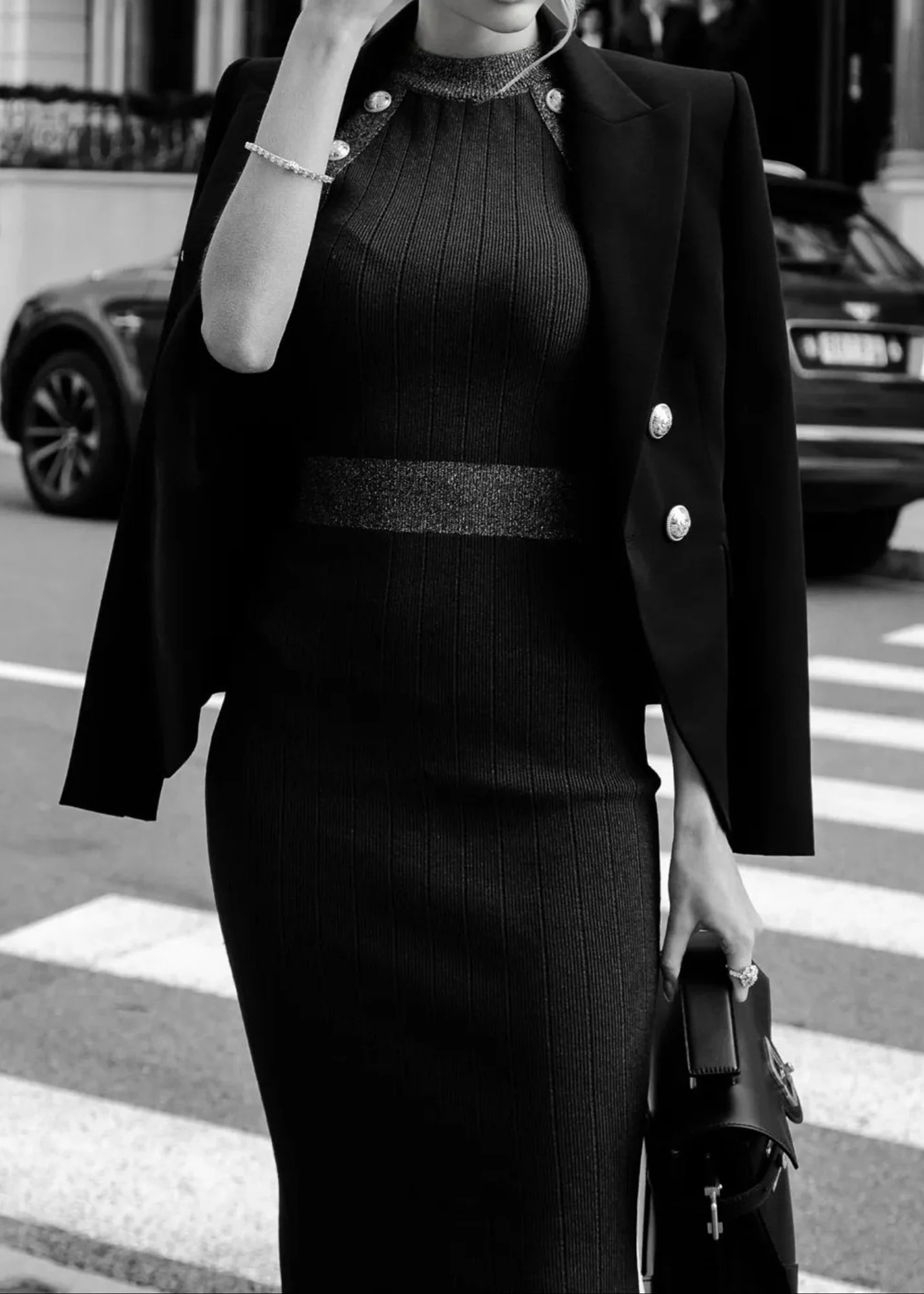 Sparkly Black Gold Halterneck Midi Dress